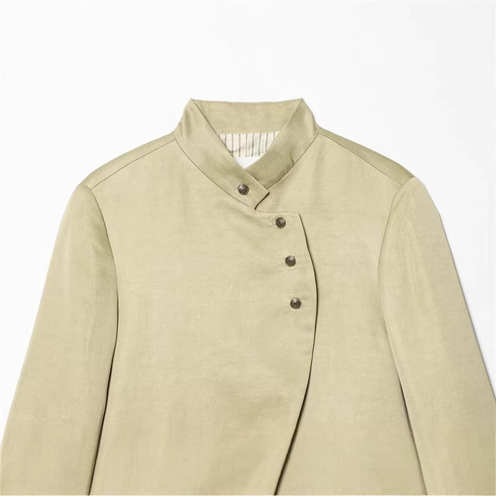 Women's Asymmetric Blouse Jacket with Stand-Up Collar and Flared Cuffs Mune Fashion