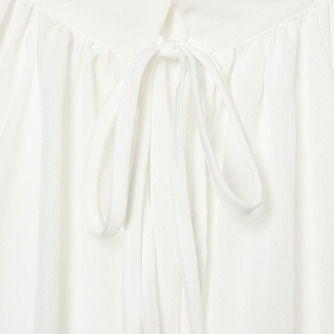 Women's Transparent Blouse with Stand Collar, Ruffle Sleeves and Lace Trim Mune Fashion
