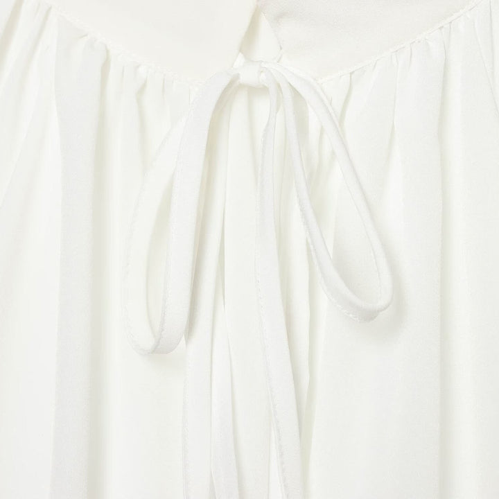 Women's Transparent Blouse with Stand Collar, Ruffle Sleeves and Lace Trim Mune Fashion