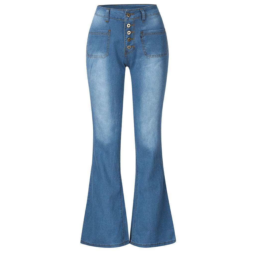 Women nan High-Waist Flared Trousers with visible button placket and applied front pockets Mune Fashion