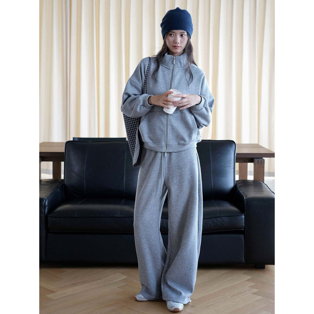 Women's zip sweatshirt with stand-up collar and wide jogging pants set Mune Fashion