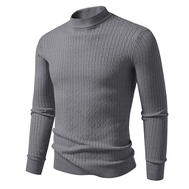 Men's body-hugging fine knit pullover with high collar and cable pattern Mune Fashion