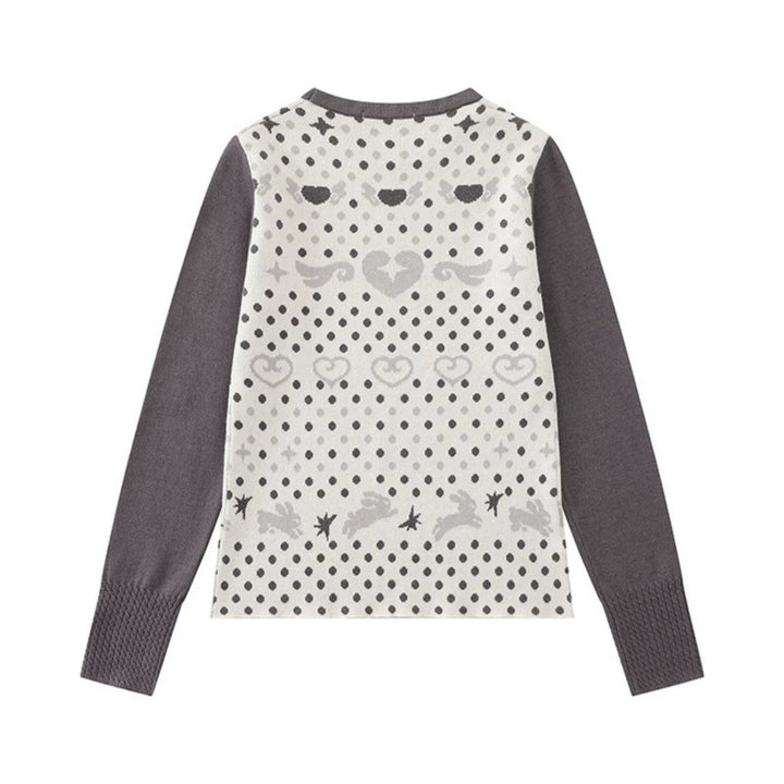 Ladies fine knit pullover with jacquard motif, round neckline and contrast sleeves Mune Fashion