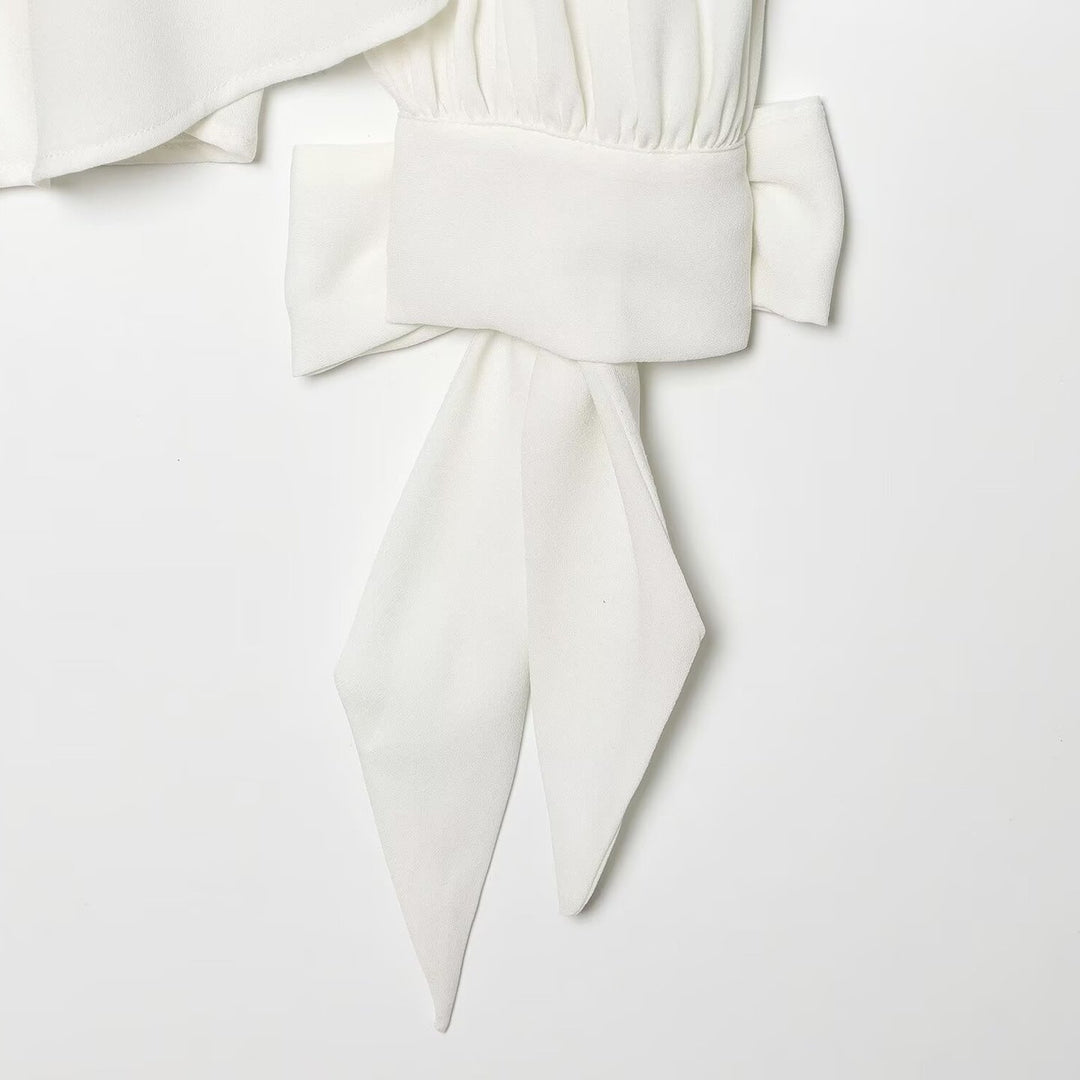 Ladies' blouse with high roll neck, gathered front and bow sleeves Mune Fashion