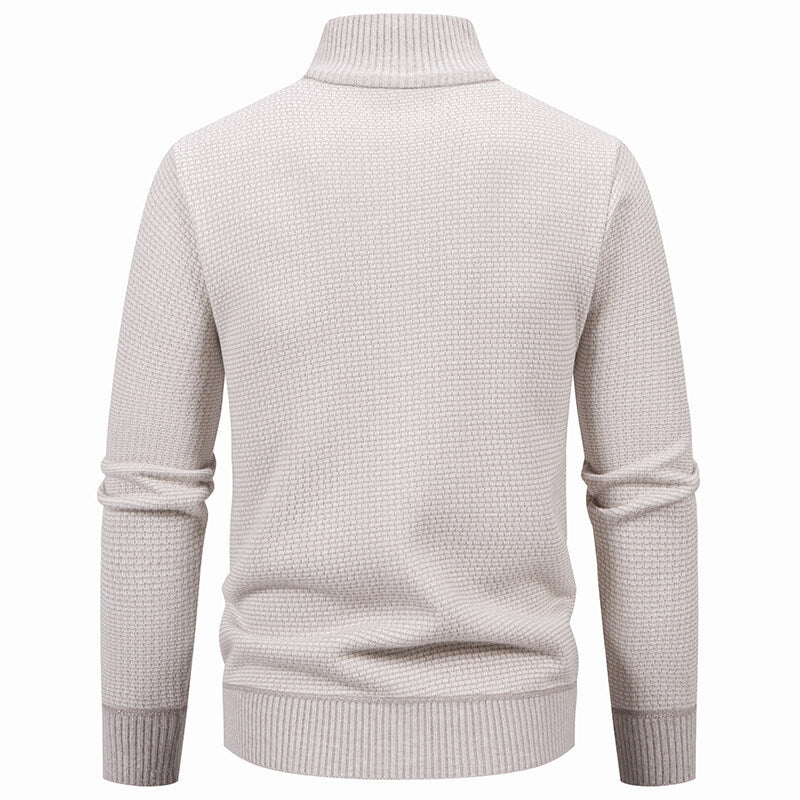 Men's Textured Zip Knit Cardigan with Stand Collar, Waffle Texture and Zipper Pockets Mune Fashion