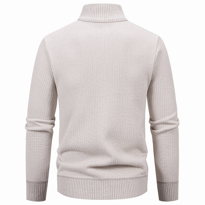 Men's Textured Zip Knit Cardigan with Stand Collar, Waffle Texture and Zipper Pockets Mune Fashion