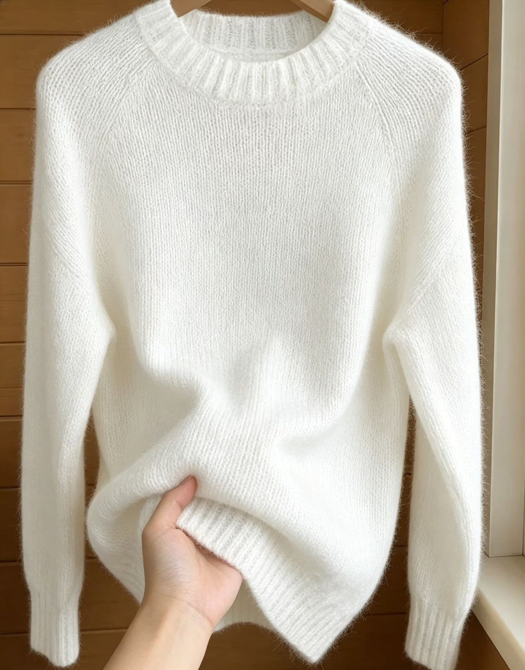 Women's Oversized Mohair-Mix Crew Neck Sweater with Raglan Sleeves and Ribbed Hem Mune Fashion