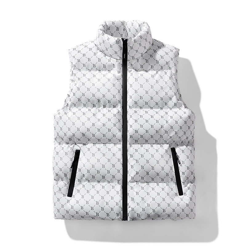 Men's quilted utility vest with monogram print and stand-up collar Mune Fashion
