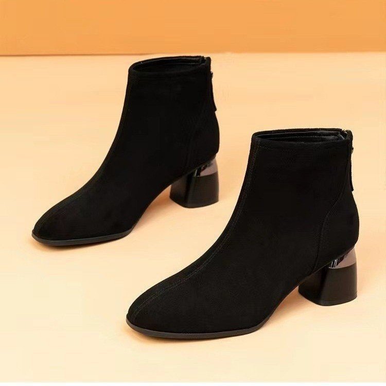 Women Elegant Velvet Leather Ankle Boots Mune Fashion