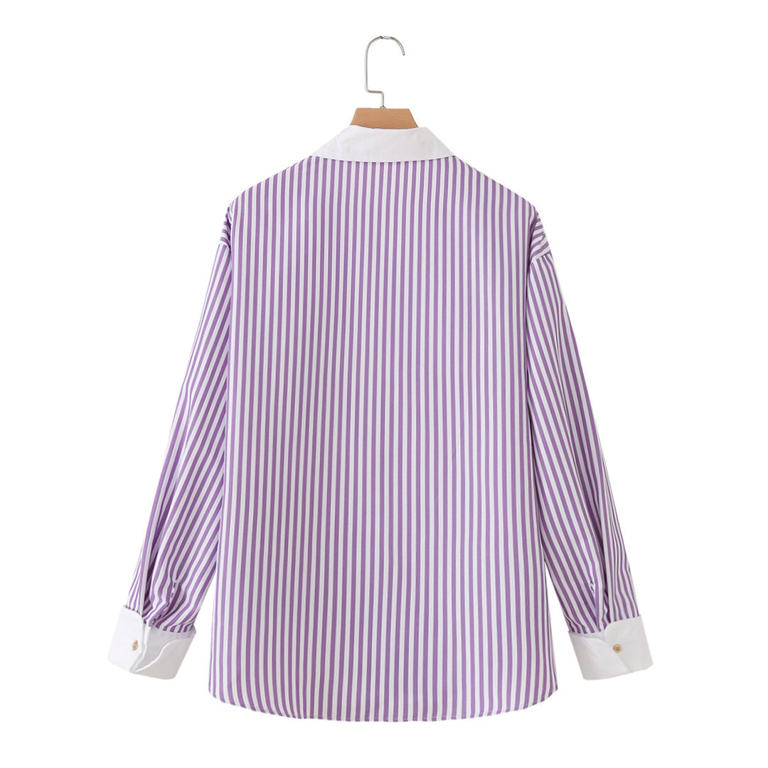 Women's Oversized Shirt Blouse with Contrasting Kent Collar and Rounded Hem Mune Fashion