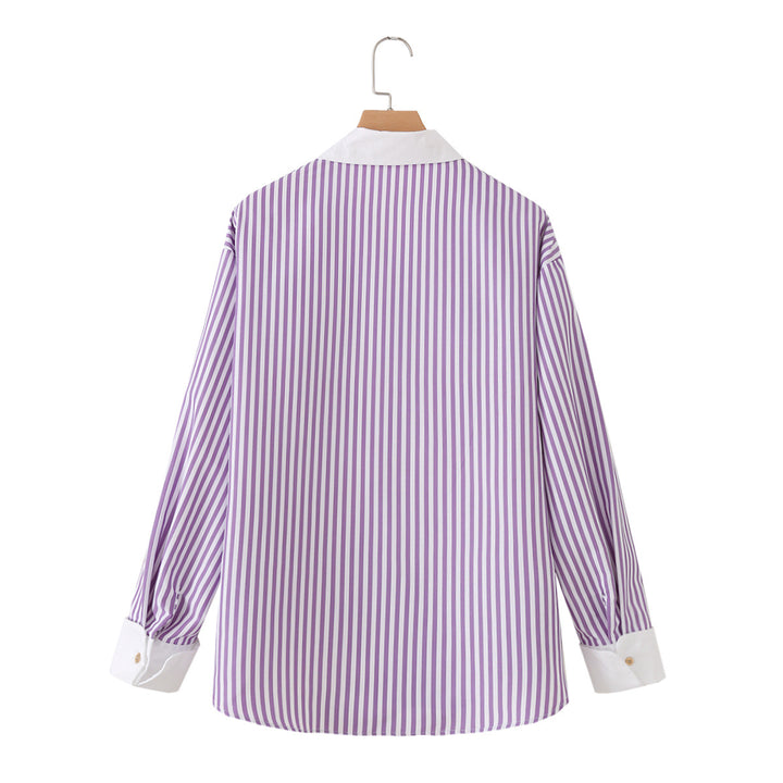 Women's Oversized Shirt Blouse with Contrasting Kent Collar and Rounded Hem Mune Fashion