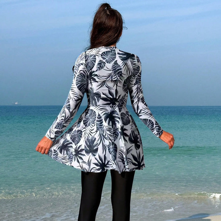 Women's fashionable long sleeve swimsuit with skirt Mune Fashion