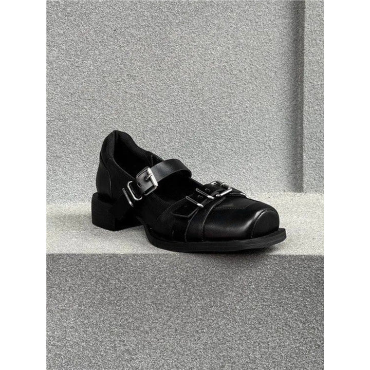 Ladies leather mules with buckle strap, pointed toe shape and studded embellishment Mune Fashion