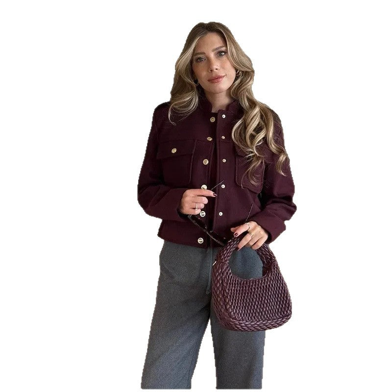 Women's Fashion Cropped Jacket with Pockets