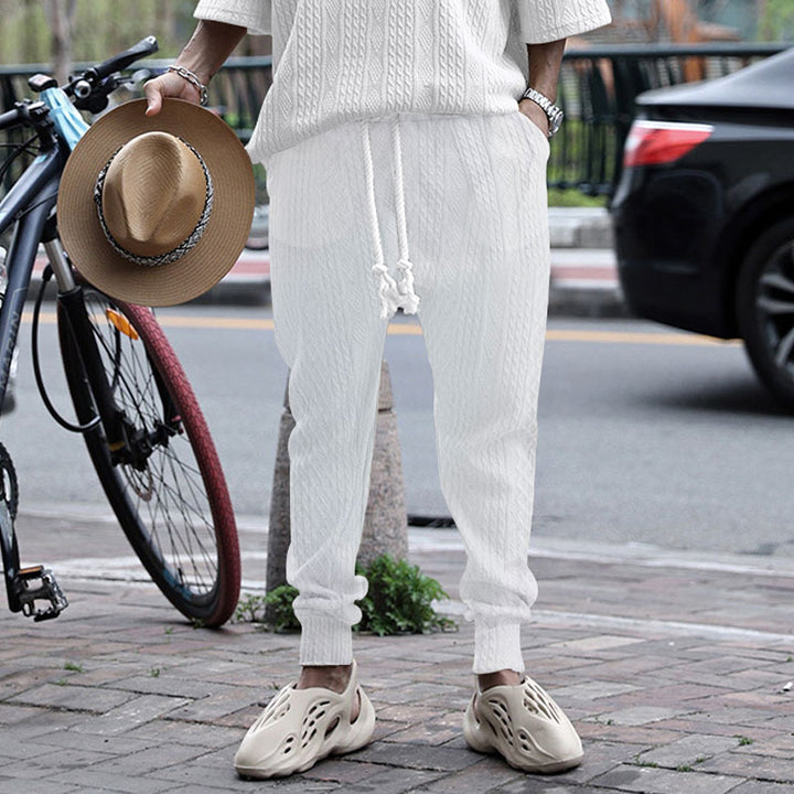 Men's nano thermo braid knit jogging pants with wide ribbed waistband and decorative cord Mune Fashion