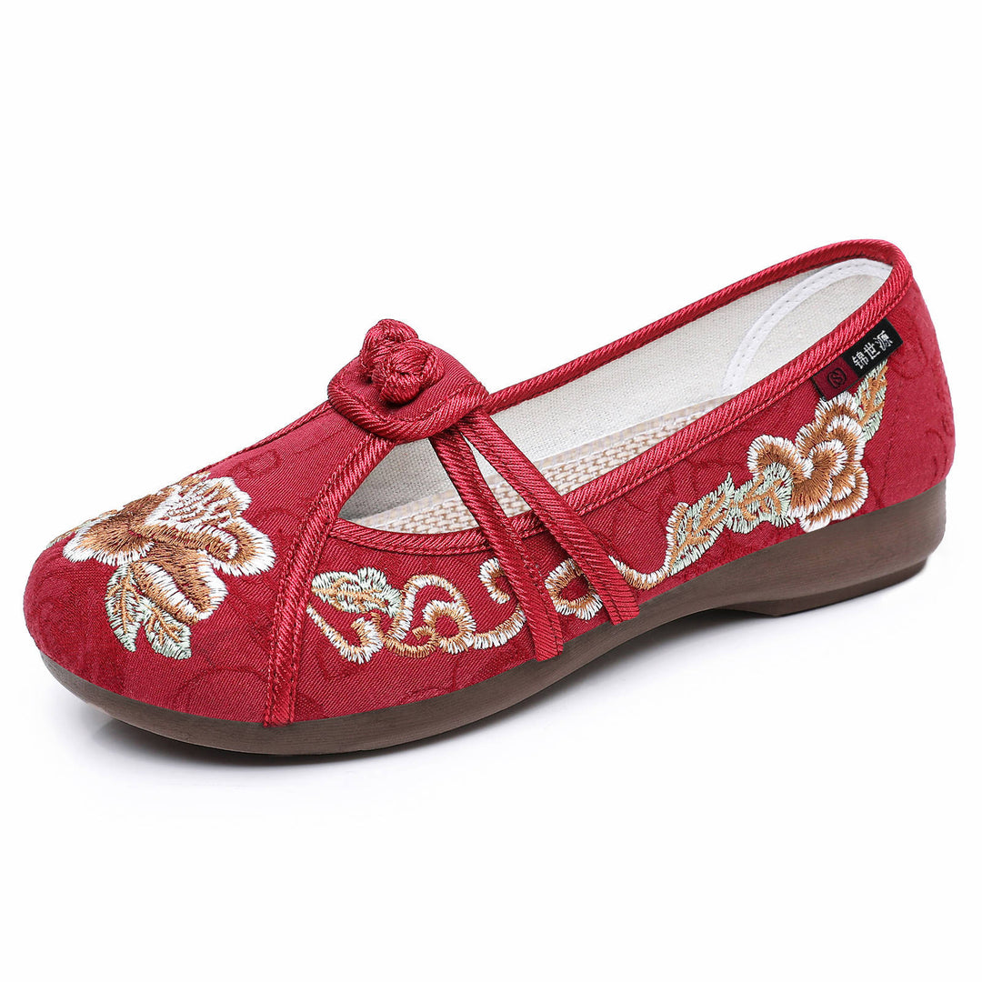 Women's nan embroidered Mary Jane slippers with Chinese knot closure and orthopedic comfort sole Mune Fashion