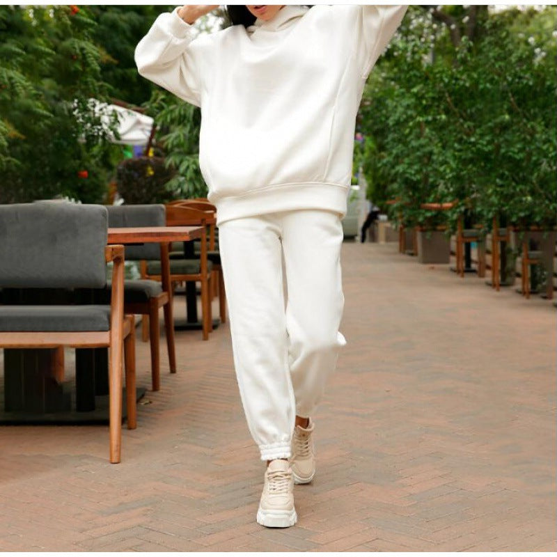 Women Oversize Hoodie Sweatshirt and Jogging Pants Set with Fleece Interior and Elastic Cuffs Mune Fashion