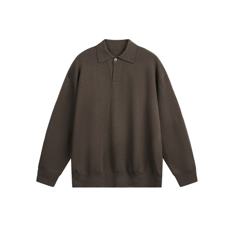Men's Loose Knit Polo Sweater with Button Placket and Oversize Cut Mune Fashion