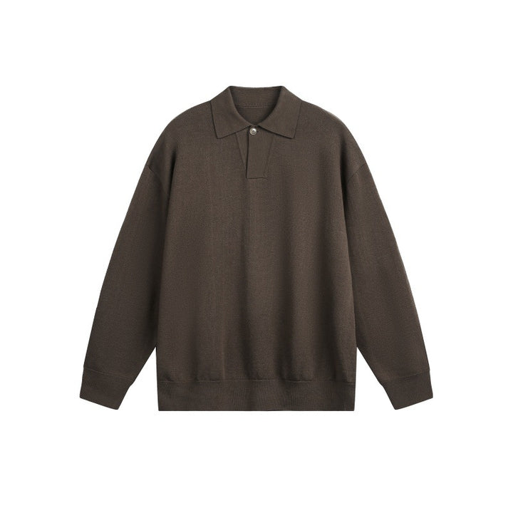 Men's Loose Knit Polo Sweater with Button Placket and Oversize Cut Mune Fashion