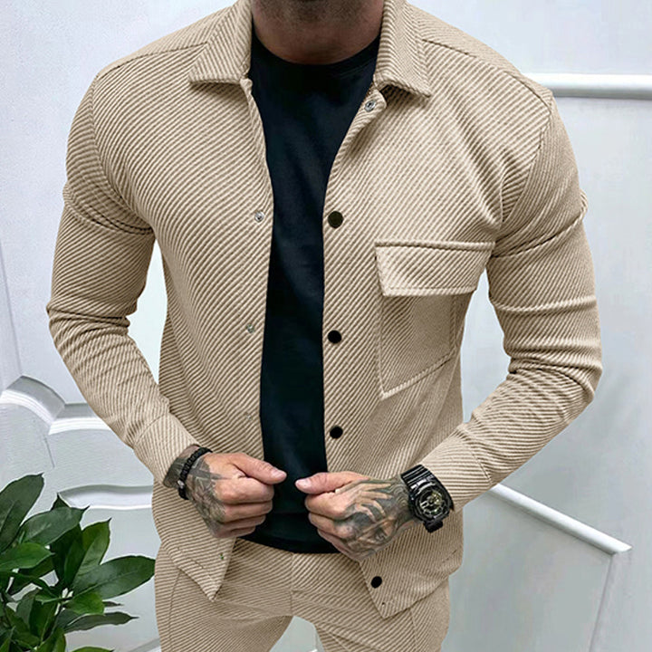 Men's slim ribbed structure overshirt jacket with snap button closure and chest flap Mune Fashion