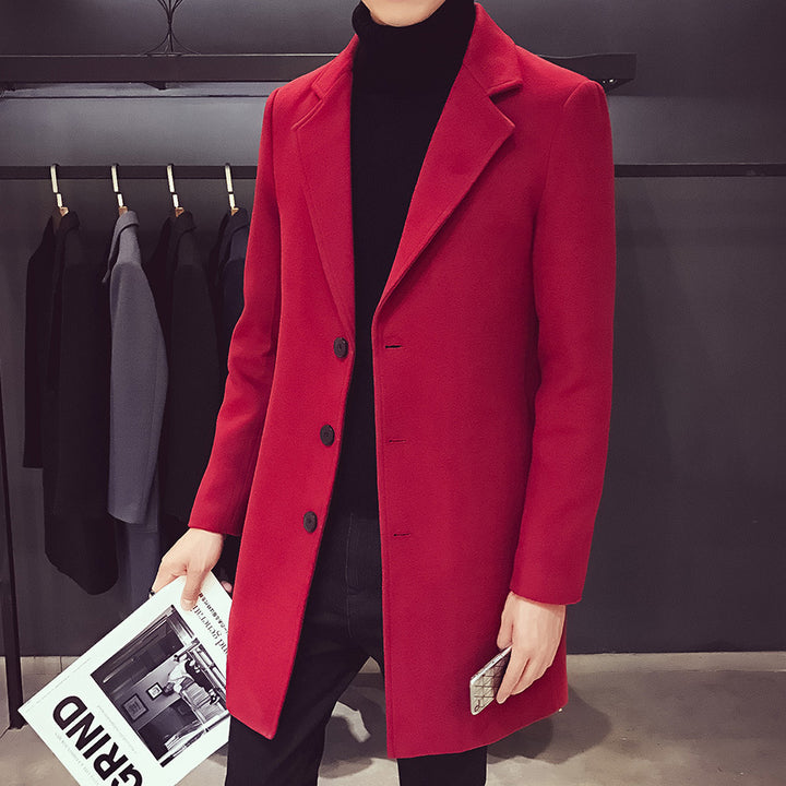 Men's elegant single-breasted coat made of wool blend with narrow lapels and warming lining Mune Fashion