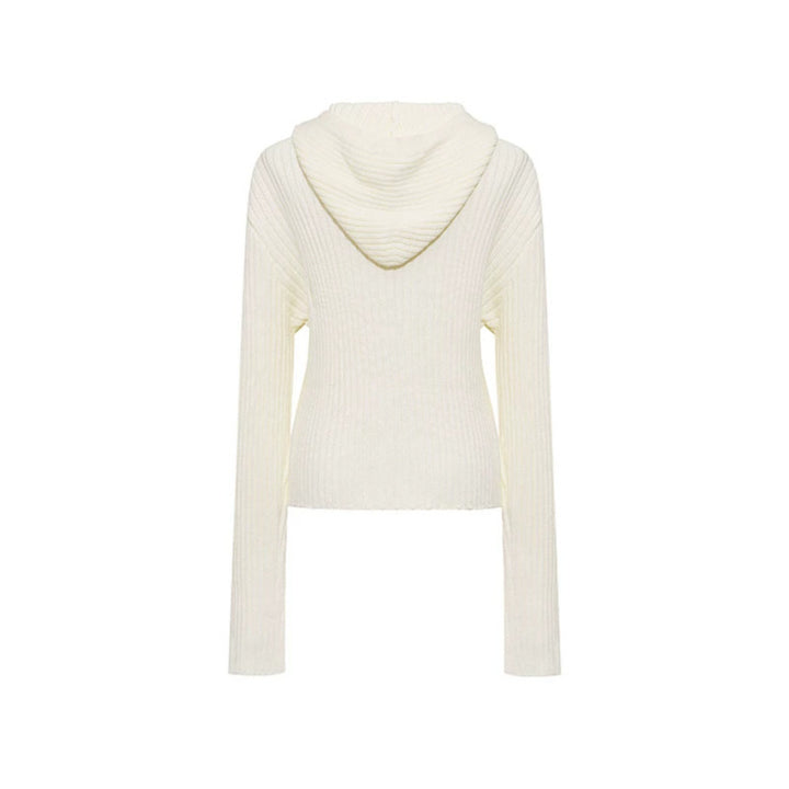 Women's ribbed hooded cardigan with zipper, decorative button placket and patch pockets Mune Fashion