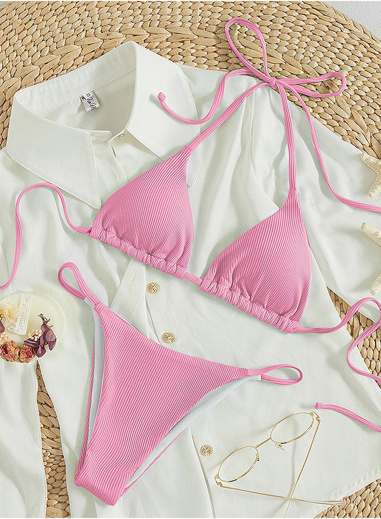Women Triangle Bikini with fine ribbed texture and playful ties Mune Fashion