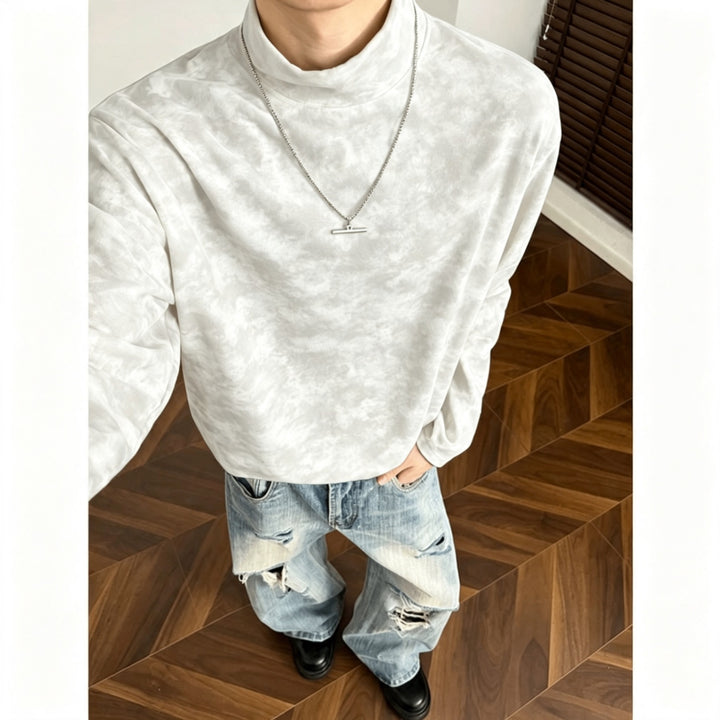 Men's Loose Stand Collar Sweatshirt with Subtle Marble Print Mune Fashion