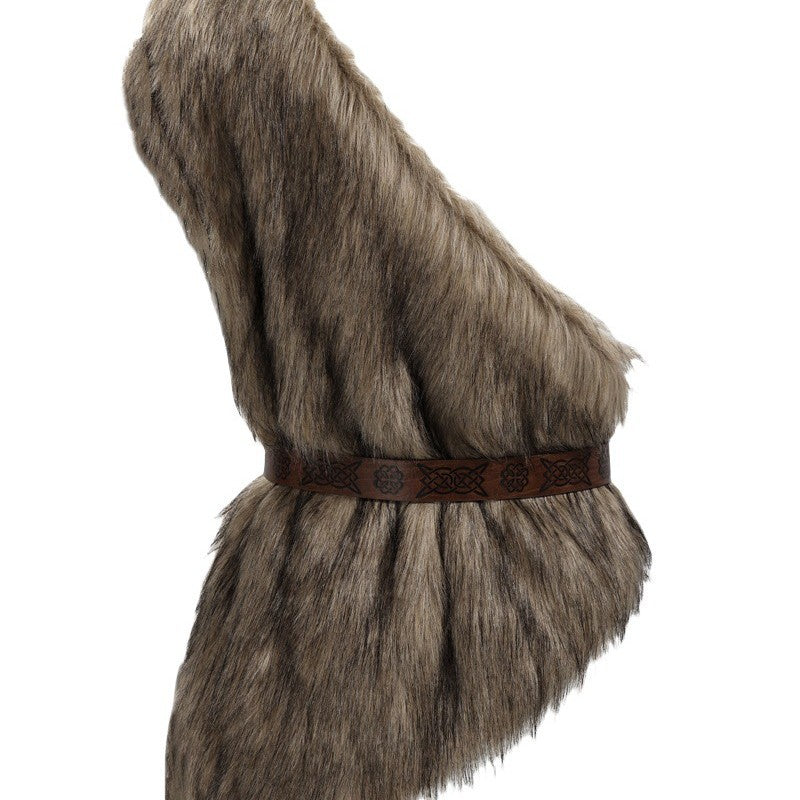 Unisex shoulder cape made of faux fur with decorative leather belt and asymmetrical cut Mune Fashion