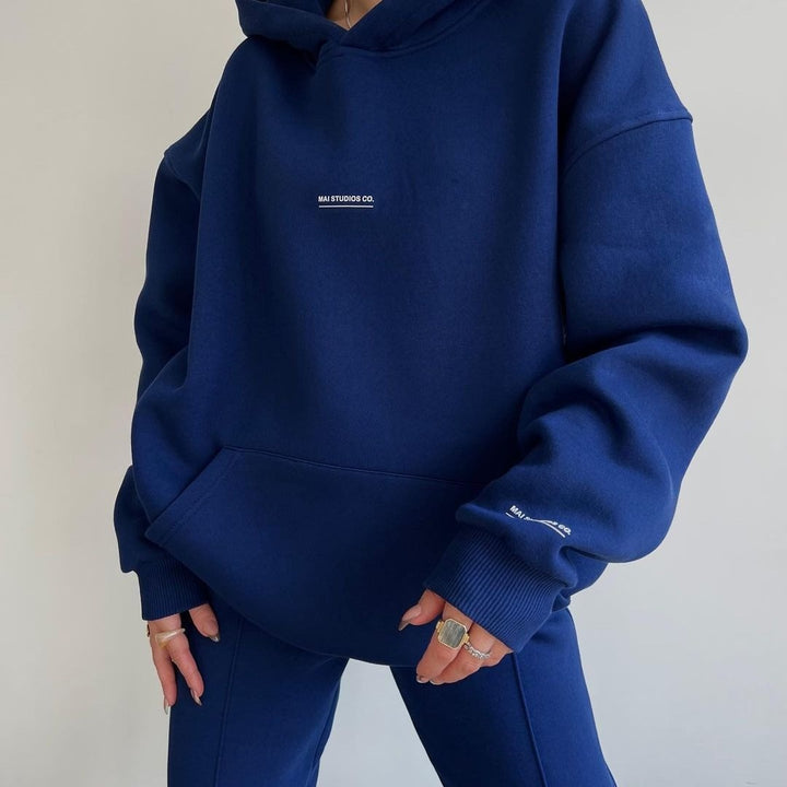 Women's Set Heavy French-Terry Oversize Hoodie with Kangaroo Pocket and Slim Joggers Mune Fashion