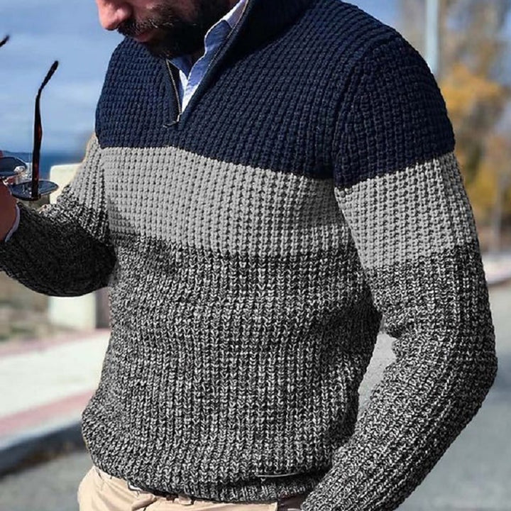 Men's chunky textured knit pullover with half zipper and raglan sleeves Mune Fashion