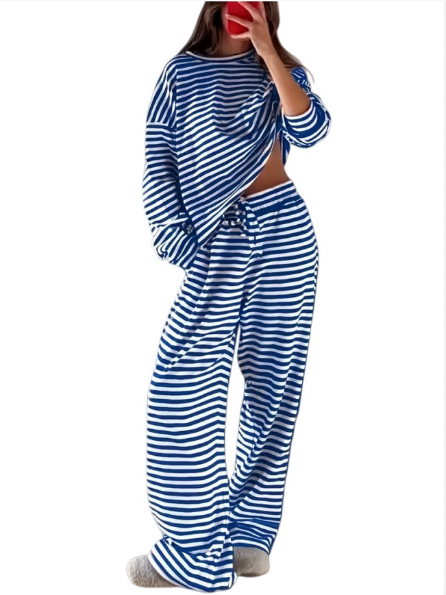 Women's Striped Lounge Set made from a soft cotton blend with wide leg Mune Fashion