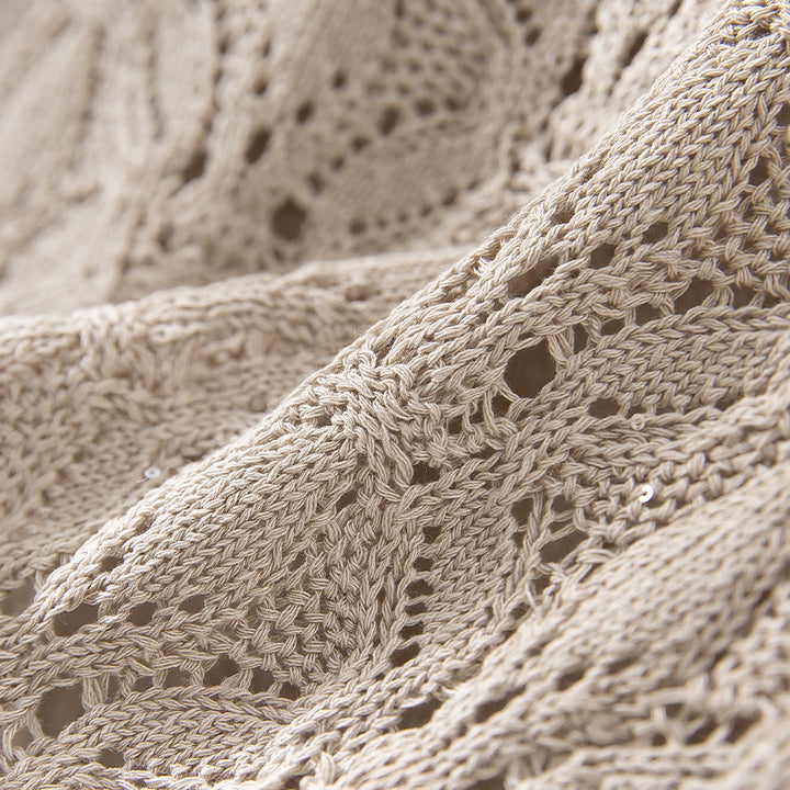 Ladies Fine Crochet Long Sleeve with Floral Openwork Structure and Casual Silhouette Mune Fashion