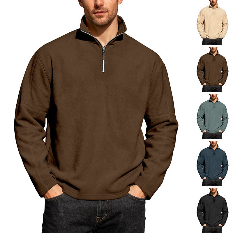 Men's Thermo Fleece Half Zip Pullover with Stand-up Collar Mune Fashion