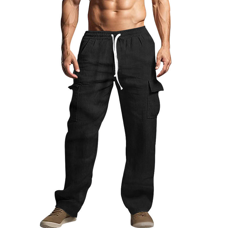 Men's corduroy cargo pants with elastic waistband, drawstring & applied flap pockets Mune Fashion