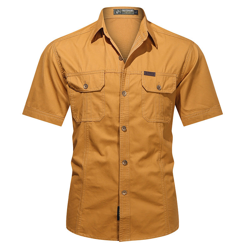 Men's long-sleeved cotton blend work shirt with kent collar and double breast pockets Mune Fashion