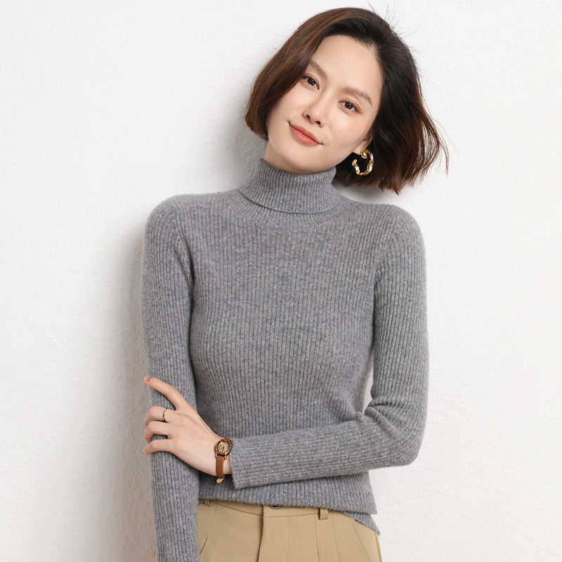 Women's Tailored Fine Knit Turtleneck Sweater with Fine Ribbed Texture and Cashmere Look Mune Fashion