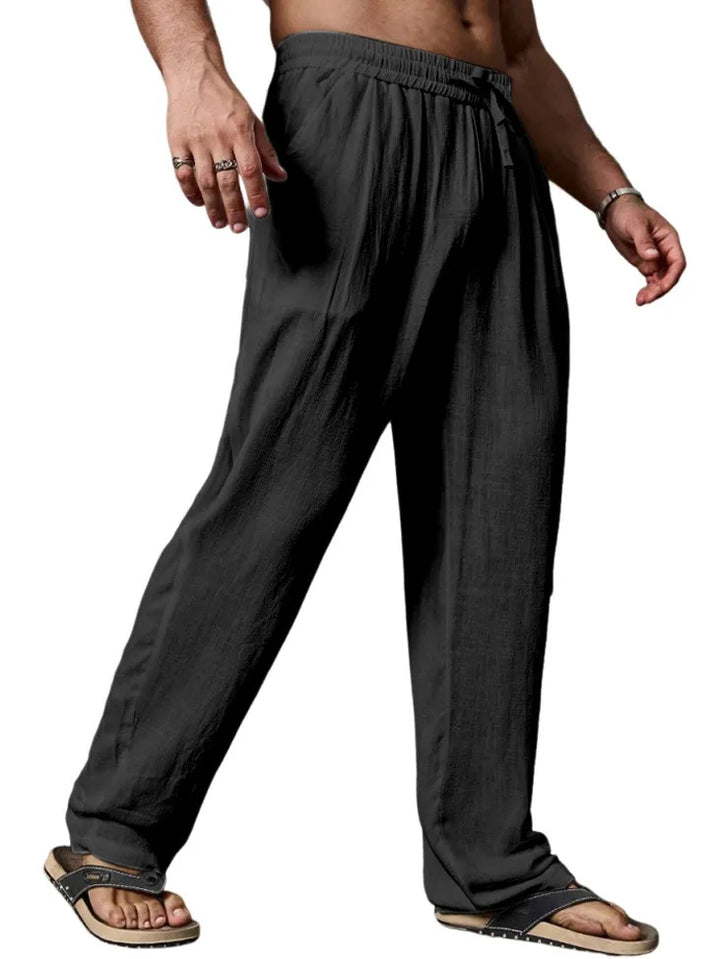 Men's relaxed linen blend yoga pants with drawstring, elastic waistband, and straight leg Mune Fashion