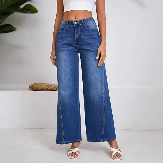 Women High-waisted Palazzo Pants made of Denim with Wide Leg Mune Fashion