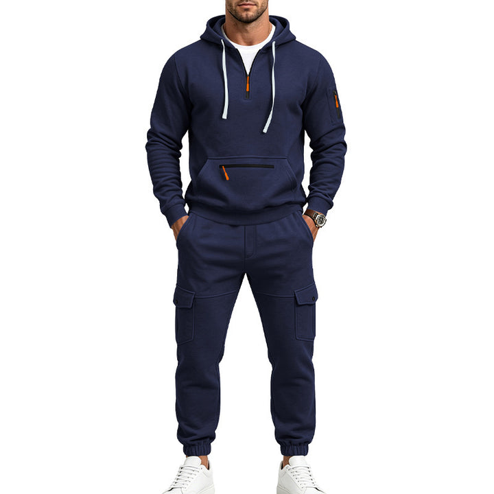 Men's Two-Piece Fleece Loungewear Set with Half-Zip Hoodie and Cargo Joggers Mune Fashion