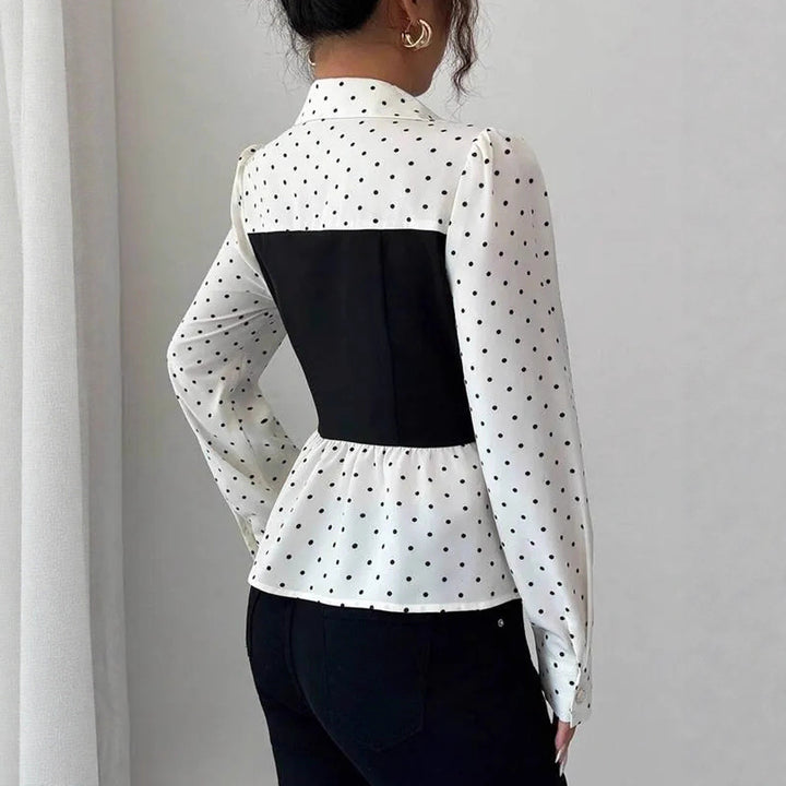 Ladies two-piece blouse with corset look and peplum drape