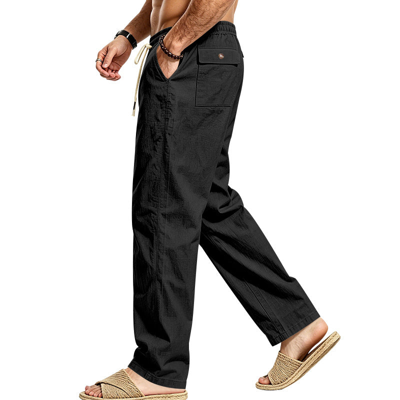 Men's Lightweight Relaxed Pants with Elastic Waistband, Drawstring and Applied Cargo Pocket Mune Fashion
