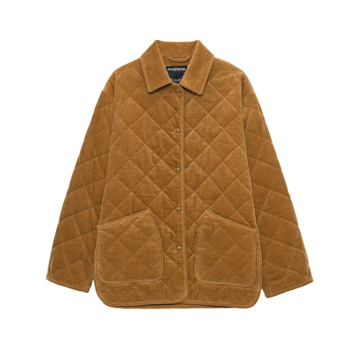 Women's non-quilted cord jacket in oversized look with shirt collar and snap button placket Mune Fashion