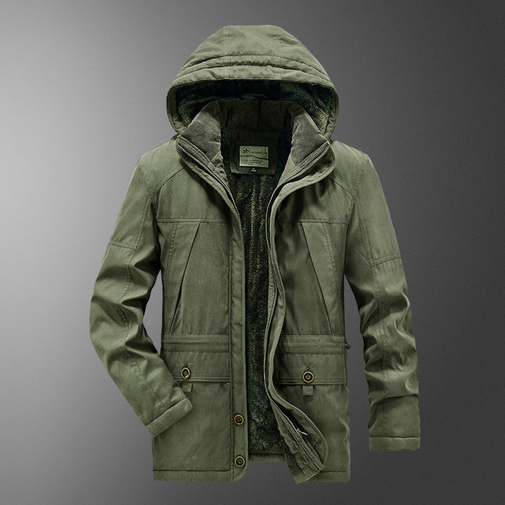 Men's insulated hooded parka with thermo teddy lining, windproof cotton blend outer shell, and multiple pockets Mune Fashion