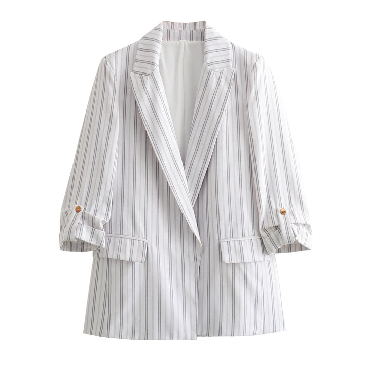 Women's unstructured long blazer with boxy cut, roll-up sleeves and piped flaps Mune Fashion