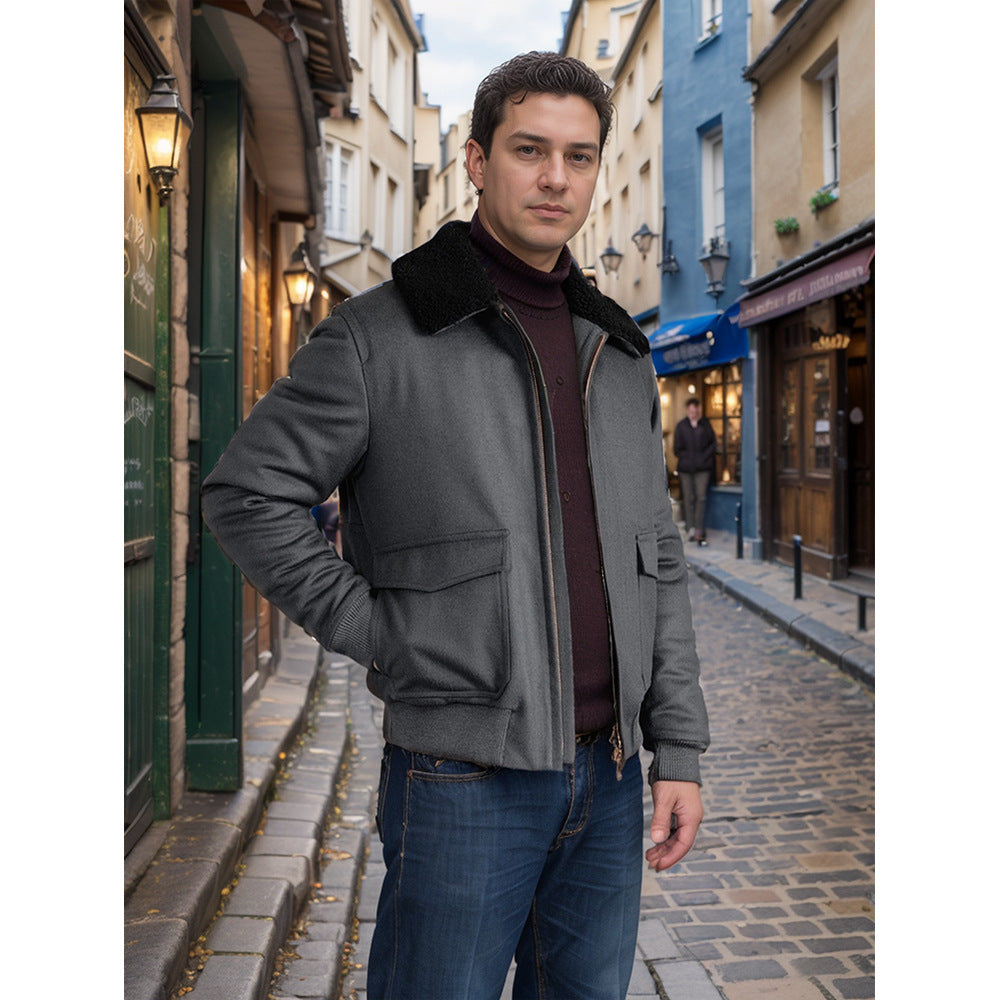 Men's pilot jacket in pilot style with teddy collar, two-way zipper and patch flap pockets Mune Fashion