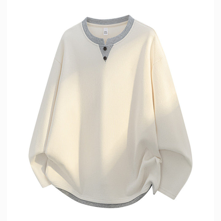 Men's Oversize Henley Sweatshirt with Waffle Texture & Button Placket Mune Fashion