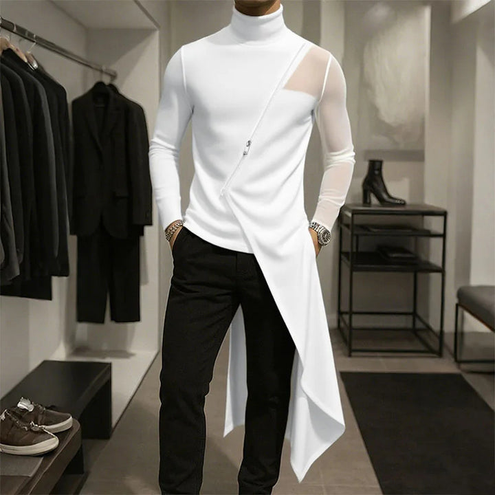 Ladies avant-garde long shirt with diagonal zipper, stand-up collar and irregular pointed hem Mune Fashion