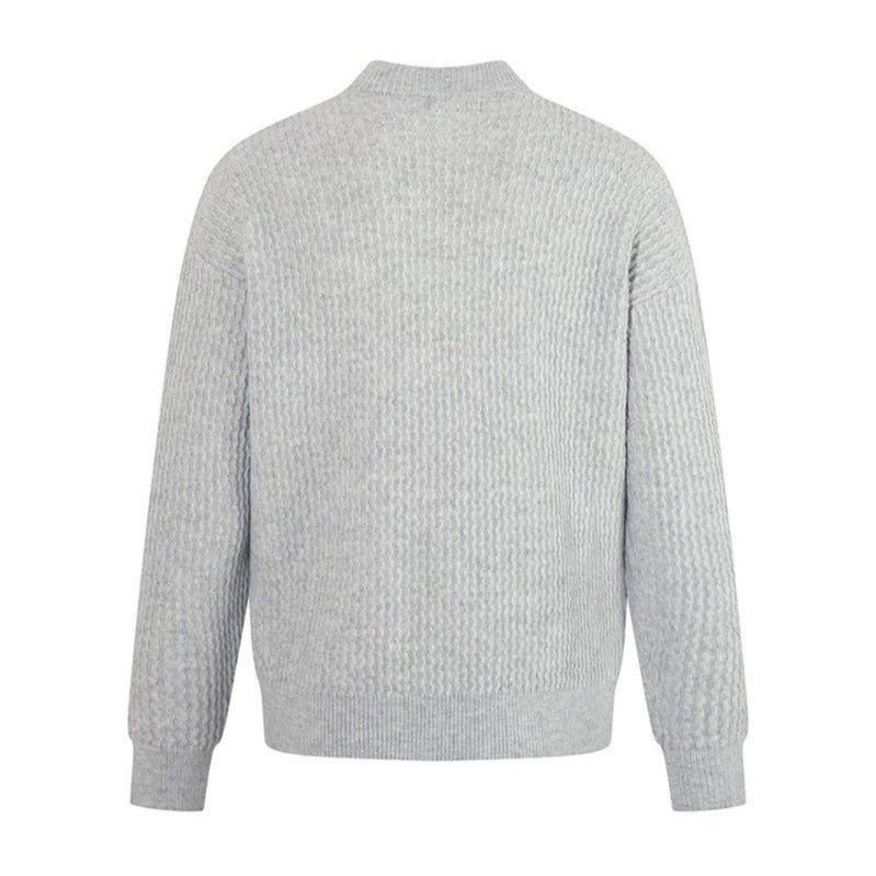 Men's fine knit pullover with structured knit and narrow stand-up collar Mune Fashion