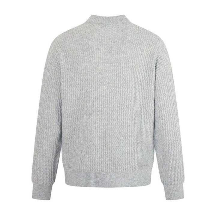 Men's fine knit pullover with structured knit and narrow stand-up collar Mune Fashion
